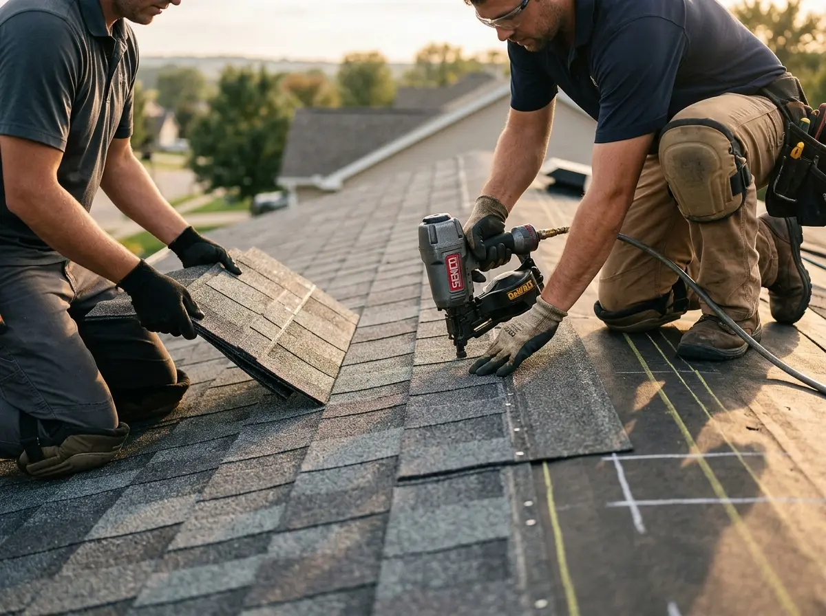 Professional roofer working on a residential roof in Birmingham